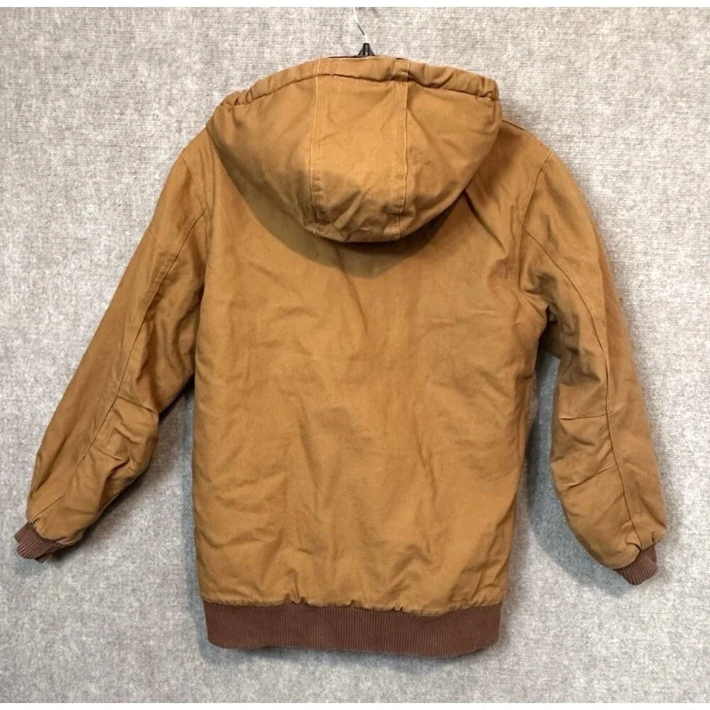 Carhartt Jacket Brown Canvas Jacket Youth Large 14-16 Coat Quilt Lining Hooded